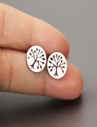 Everfast New Round Gem Tree Earring Minimalistic Tree of Life Orecchini in acciaio inossidabile per borchie Fashion Ear Gioielli per donne Girls T9821500