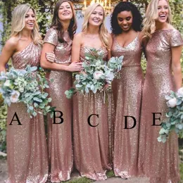 Sprężyste różowe cekiny cekiny sukienki druhny 2019 Mieszany w stylu niestandardowy pochwę Bridemaid Sukienki na imprezę Prezenta
