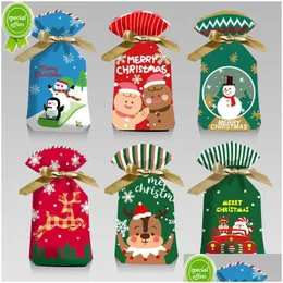 منظمة أخرى للتدبير المنزلي 10pcs كرتون أكياس هدايا عيد الميلاد أطفال كوكي بلاستيك حلوة حقيبة DSTRING ديكورات عيد الميلاد F DHRQ4