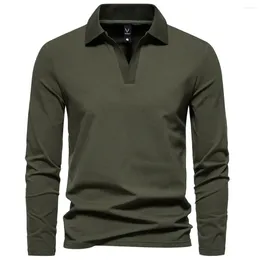 Polos maschile 2024 T-shirt autunno e inverno Polo Solido Colore Sleeve Long Short
