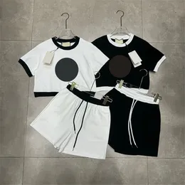 Designer Women T Shirt Tops Shorts Set Summer Contrast Color Shorts Outfits Elastic Waist Drawstring Shorts Set Luxury Sporty Tees Tops