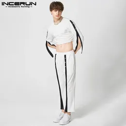 Herren Tracksuits Casual Modestil Sets Incerun Split Stitching Blackwhite kontrastierende Langarm-Tops Hosen Männlicher Anzug 2 Teile S-5xl