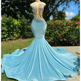 Sparkly Diamonds Blue Prom Kleid für schwarze Mädchen Veet Glitzer Perlenkristalle Strass Birthday Party Kleid Vestidos