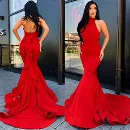 Mermaid Sexy Prom Dresses 2020 High Neck Vintage Satin Coppie da sera Fashion Abiti formali Autoia