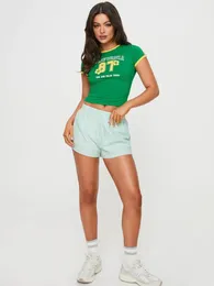 Женская футболка с короткими рукавами напечатанная рубашка с рубашкой летняя повседневная стройная уличная одежда Y2K Tops 240510