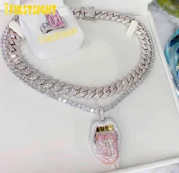 Bling ghiacciato 5A CZ sexy bocche a sospensione Simbolo dollaro Simbolo micro pavimentazione lebbra gocciolanti Silver Tennis Hip Hop Women Men7154960