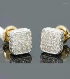 Orecchini per borchie Gold Colore Gold Out Square Bling Earring Men Hip Hop Luxury Rhinestone Geometry for Women Jewelry Z3M1307480175