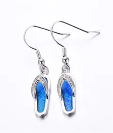 Niedlicher Slipper weiß blaues Feuer Opal 925 Sterling Silber Ohrringe Mode Frauen Zirkon Hochzeitsfeier Anhänger Ohrringe6752563