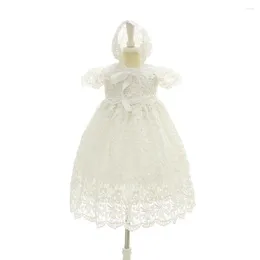 Girl Dresses Baby Battesm Dress Dids Bhite Bhite Bambino Abbigliamento da battesimo con cappello 0-24m