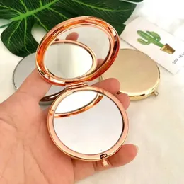 Kompakt Aynalar Özelleştirilmiş Taşınabilir Makyaj Aynası Katı Gül Altın Renkli Metal Yuvarlak Kutu Çift Taraflı Pop-Up Cep Aynası Güzellik Aynası D240510