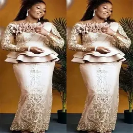 2022 Plus Size Arabic Aso Ebi Champagne Lace Sexy Mother Of Bride Dresses Long Sleeves Sheath Vintage Prom Evening Formal Party Gowns D 1863