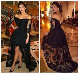 Seksowne czarne sukienki na studniówkę Długie Plus Size 2017 Off the ramię Formal High Low Party Dress Arabic Women Evening Solens1381062