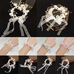 Braccialetti nuziali coreano da polso da polso fiore bellissimo fiore a mano braccialetto regalo di lussuoso regalo per la damigella gruppo bameronamico braccialette per braccialetti accessori