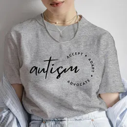 Women's T Shirts Autism Awareness Kort ärm tees avslappnade kvinnliga kläder grafiska toppar kvinnor streetwear överdimensionerad mode acceptera t-shirt