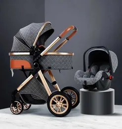 Barnvagnar nr 3 i 1 baby barnvagn lyxig hög landskap baby barnvagn bärbar baby barnbarn kinderwagen baby bassinet vikbar baby bil Ny T240509