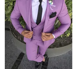 2020 Последний дизайн брюки Purple Pink Men Suit Slim Fit Groom Tuxedo 3 Piece Custom Свадебные костюмы выпускной пиджак Terno Masculino x1898782