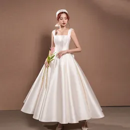 White satin Wedding Dresses red Bridal Gowns A Line strap Long Floor-Length luxury princess Custom Zipper big bow backless sexy Plus Size New bride gowns boho wed gowns