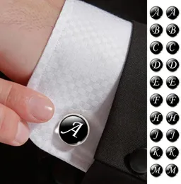 1 Paar Business White auf schwarzen Buchstaben Männer Anzüge Hemdmanschettenlinks Silberschildes Glas Cabochon Hochzeit Manschettenbehörden 4257985