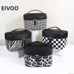 Kosmetiska väskor Leopard Houndstooth Women Makeup Bag Stor reseläder Organisator Kvinnlig toalettpaket förvaringslåda
