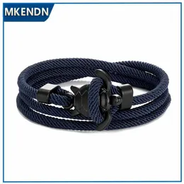 Charm Bracelets Mkendn Hand Braided Sea Turtle Viking Bracelet Charms 남성을위한 Darkblue Rope Beach Wristband 조절 가능한 보석 Homme Y240510