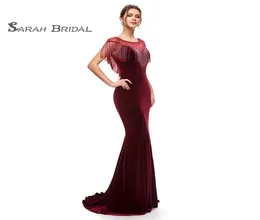 Burgund in Stock Memaid Prom Evening Dress Party Kleid Perlen sexy formelle Festzug Custom Velvet Boutique Anlass 54003049088