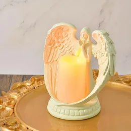 Żywicy Anioł Figura Tealight Candles Holder LED Candle White Angel Statua do kościoła Dekoracja Dekora