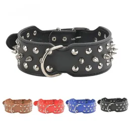 Dog Collars Adjustable Wide Spiked Collar Rivet PU Leather Cat Durable Spike Studded Pet For Small Medium Large Breed LL