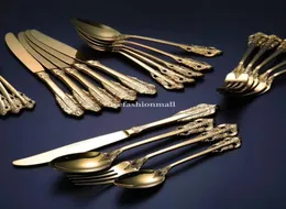 Luxuosos 24pcs Golden Dinnerware Set Silver High -End Aço inoxidável conjunto de tabela de mesa de faca faca conjunto de talheres de talheres de talheres287u1592440