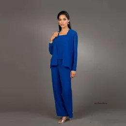 Royal Blue Mother Bride بالإضافة إلى حجم Bride Pant Elegant Chiffon Guest Guest Party Suits for Groom Mother 0510