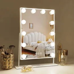 Kompakta speglar Hollywood Vanity Makeup Mirror With Lights 12 Dimble lampor LED 360 graders rotation 3-färgläge Intelligent Touch Control Q240509