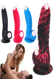 Realistyczne dildo miękkie płynne silikonowe wielkie łuski dinozaurów penis z ssącą filiżanką zabawki seksualne dla kobiety masturbacja żeńska 216036144