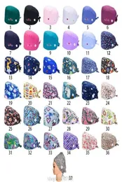 37 Färger Justerbar arbetsskrubb Cap med Protect Ears Button Floral Bouffant Hat Head Scarf O29 20 Drop15386981