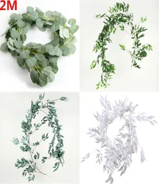 Konstgjorda falska eukalyptus girland långa bladväxter grönska lövverk hem dekor 2 m simulering växt blad rattan6284521