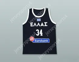 Custom nay mass jovens/crianças giannis Antetokounmpo 34 Grécia seleção nacional Blue Blue Basketball Jersey Top Stitched S-6xl