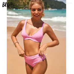 Women's Swimwear BLG Fabric Bikini Women 2024 Wholesale V Neck Pit Strip Swimsuit Bathing Suit Swiming Body Ladies