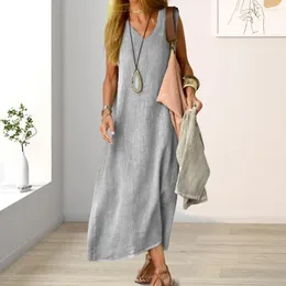 Abiti casual vestito Donne Elegante V sul collo senza maniche Maxi per la caviglia Lunghezza A-Line Le vacanze in spiaggia allentate Summer comodi comodi