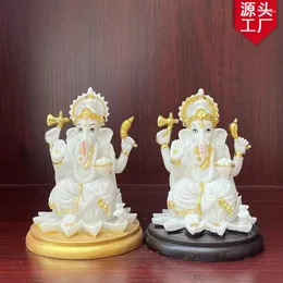 Decorative Figurines Golden Painted Lotus Base Elephant God Statue Thai Buddha Source Home Decoration Accessories