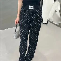 Women Pants Full Rhinestone Letter Elastic Waist Straight Trousers Fashion Design Ladies Casual Long Pant