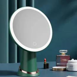 Kompakte Spiegel Make-up-Spiegel mit leichten 3-Farben-LED-Make-up wiederaufladbare Halterung Schönheit und Berührungssteuerung Q240509