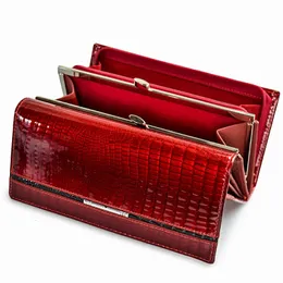 Frauen echtes Leder Alligator Muster Damen Langer Brieftaschen Echtes Leder Geldbeutel mit Münzkartenhalter Kupplung 240510