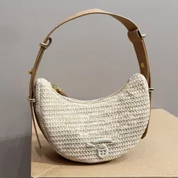 new summer arque crochet shoulder bag luxury designer straw woven leather handle underarm bag adjustable detachable handle tote bag zipper closure women clutch bag