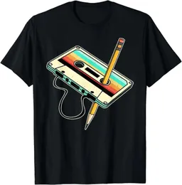 80年代のカセットテープペンシル1980年代レトロビンテージスローバックミュージックTシャツメンズ衣料品TシャツCAMISETAS 240509