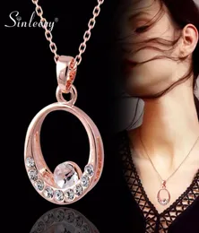 Sinleery Classic Cubic Zirconia Round Circle Pendant Halsband för kvinnor Rose Gold Color Chain Choker Collar XL444 SSC2794585