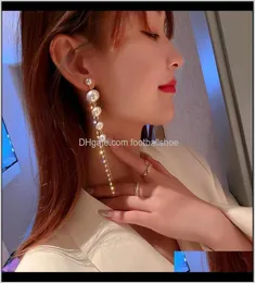 Jewelrykorean Style Pearl Dangle Earrings For Women Long Tassel Rhinestone Weddings Party Jewelry Aessories Chandelier Drop Deli6535625