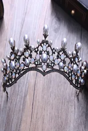 الباروك عتيقة كريستال لؤلؤة الزفاف Tiaras Hairband Headpiece الأسود Rhinestone Princess Pageants التاج الملحقات شعر الزفاف Y22132513