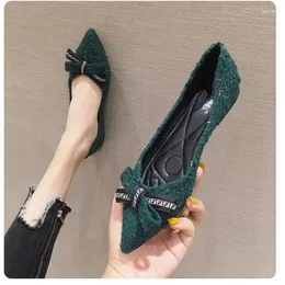 Casual Shoes Zapatos Planos de Mujer Mocasines Black Pointed Toe Flats med Bow For Women 2024 Green Ballet Flat Soft Sole 33