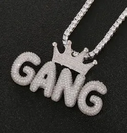 Hip Hop Custom Name Crown kleine Buchstaben Anhänger Halskette Micro Cubic Zirkon mit 24 -Zoll -Seilkette6890652