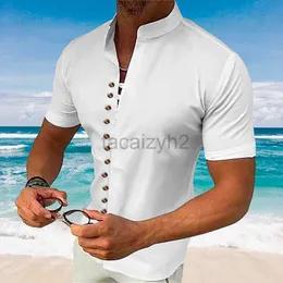 Men's T Shirts Plus Tees & Polos 2024 New men's cotton and linen casual short sleeved Henry collar shirt Plus Tees