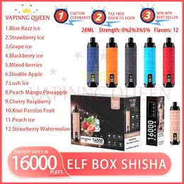 ELF BOX SHISHA 16000 Puff Disposable E Cigarettes 28ml Pod Battery Rechargeable Electronic Cigs Puffs 16K 0% 2% 3% 5% Disposable Vape Bar