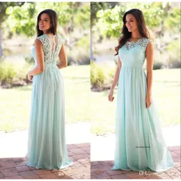 Mint Green Pink Long A Line Country Turquoise Bridesmaid Dress Simple Evening Party Gowns Lace Chiffon Prom Dresses 0510